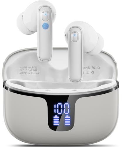 Motost BK11 Ecouteurs Bluetooth 5.3, 40 Heures, IP7 Étanche, Gris Clair