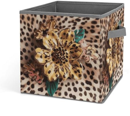 GFLFMXZW Aufbewahrungskörbe im Vintage-Stil, Leopardenmuster, Schrank-Organizer-System, faltbare Aufbewahrungswürfel mit Griffen, Spielzeugbox, Kleideraufbewahrungskorb, große Kapazität,