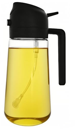 ZHIYE Oil Spray Bottle for Cooking, 500ML 2 in 1 Olive Oil Dispenser Sprayer for Kitchen Premium Clear Glass Bottle for Cooking, Air Fryer, BBQ, Salad, Black