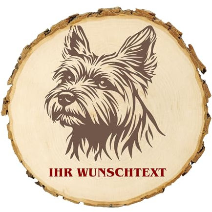 KIWISTAR UG - 14-16 cm Baumscheibe - Australischer Silky Terrier - Hund - personalisiertes Geschenk individuell selbst gestalten - Name - Holzscheibe mit Wunschtext - Naturholz - Geschenk - Türschild