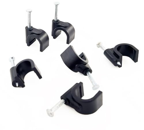 HS Cable Clips 10mm with Steel Nail 200 Pieces Black,Ethernet Management U Shaped Wire Cord Staples Hooks for Outdoor Wall,Coax Cat8 RG8 Cable Extension Fasteners