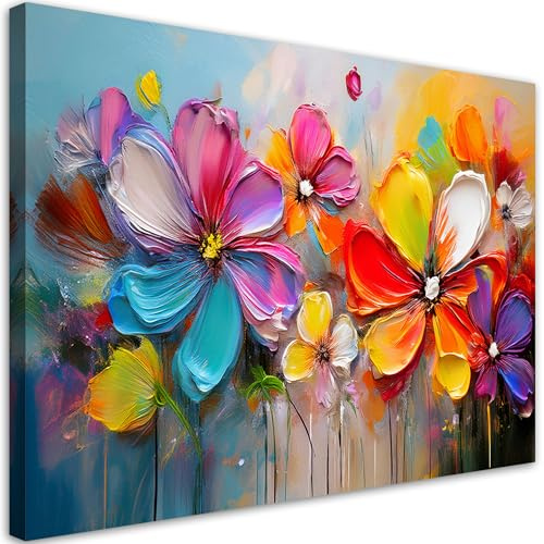 Feeby Bild auf Leinwand - Wandbilder Wohnzimmer Aesthetic - Bunte Blumen Abstrakt - 120x80 cm XXL 1tlg - Schlafzimmer Wandekoration - Bilder Zimmer - Living Room - Deko Wandbilder - Moderne Bild