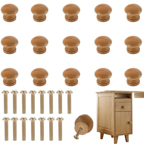 HSYTEK 15 Stück Möbelknopf, Runde Holz Schrankknöpfe, Schubladenknöpfe mit Schrauben, Knauf für Schrank, Schrankknöpfe Vintage, Möbelknöpfe Vintage für Schrank knöpfe Kommode Schubladen Möbel