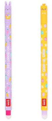 Legami - 2er Set löschbare Gelstifte, Osteredition, Stifte mit löschbarer Tinte, rosa, lila, löschbarer Stift, löschbar ohne Blatt zu verbrauchen, 0,7 mm Spitze