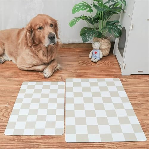 Hearda Futtermatte Hund Groß, Checkerboard Stil Katzen Futternapf Unterlage rutschfest Saugfähig Napfunterlage Hund Unterlage Katzennapf Schnelltrocknend Futternapf Matte (Beige,40x120cm)