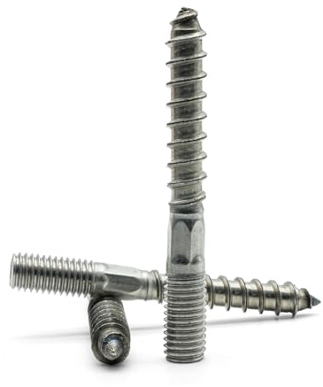 Hippo Hardware M6 (6mm X 90mm) Dowel Screws Wood to Metal Dual Thread Hanger Bolts A2 Stainless Steel (Pack of 5)