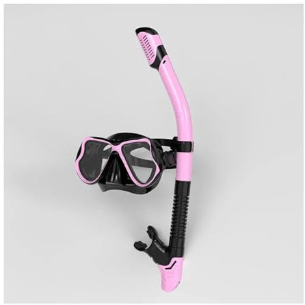 Schnorchelmaske Taucherbrillen-Set Professionelles Schnorchel-Schnorchel-Set Tauchmaske aus Silikon mit großem Rahmen Volltrockenschnorchel Vollgesichtsmaske(Pink,L/XL)