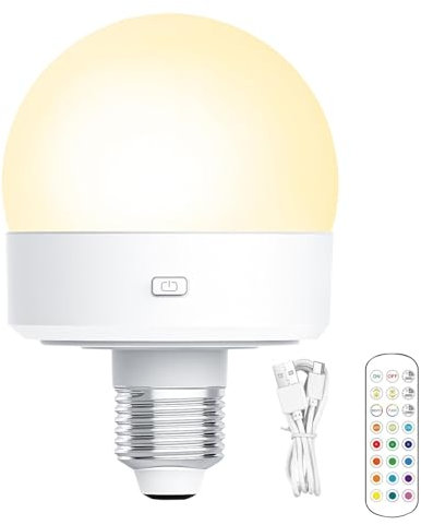 Générique Lampadina senza fili per lampada - lampadine ricaricabili, lampadina a batteria dimmerabile | Lampadina ricaricabile con telecomando e timer, lampadina LED da 1800 mAh con 3 colori e