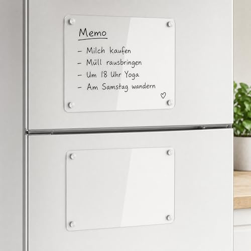 DOITOOL 2 Pack Acrylic Magnetic Memo Board for Fridge, 21 x 30 cm Clear Blank Planning Board for Refrigerator, Clear Dry Erase Whiteboard, Shopping Organiser Noteboard for Menu, Meal, Memo