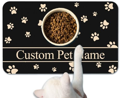 Naispanda Tapis de Nourriture pour Chien Personnalisé Set de Table Personnalisé pour Animal Domestique Set de Table pour Bol d'eau pour Chien et Chat avec Photo et Nom Antidérapant et Imperméable