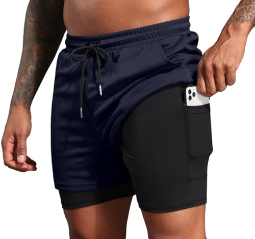 PrinStory Pantalones cortos deportivos de verano para hombre, pantalones cortos atléticos de gimnasio, pantalones cortos de entrenamiento de fitness para hombre, pantalones cortos para correr con