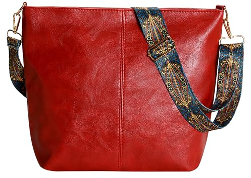 Namenand Umhängetasche Damen Große Leder Crossbody Bag Damen Moderne Taschen mit Breiter Gurt Leder Hobo Bag Shopper Tasche mit Abnehmbarem Schultergurt für Alltag, Schulausflug und Einkauf - Rot