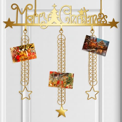 Fullhawl 1 Set 23.62 Inches Christmas Card Holder Christmas Metal Hanging Picture Display Decorative Door Wall Photo Display for Window Xmas Tree Decorations Ornament