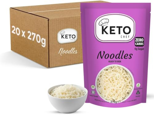 Keto Chef Shirataki Slim Noodles 270g (Pack of 20) - Odour Free, Low Calorie & Fat Free, High Fibre, Keto Friendly Diet, Vegan & Gluten Free, Low Carb Konjac Noodles | Ready to Eat Instant Food