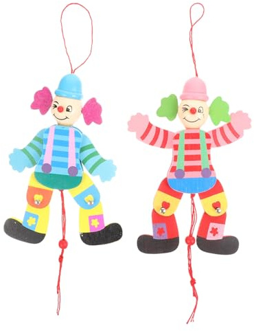 ERINGOGO 2 Stück Holz Clown Marionetten Mit Zugstring Lustiges Puppenspielzeug Für Kinder Interaktive Handpuppen Für Aufführungen Partys