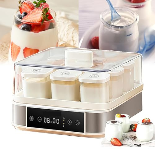 Yogurtiera Elettrica, Con 9 Bicchieri in Vetro Da 170 Ml, Temperatura Regolabile: 25°C - 65°C, Controllo Del Tempo: 0-99,59 Ore, Per Yogurt, Formaggio, Natto,A