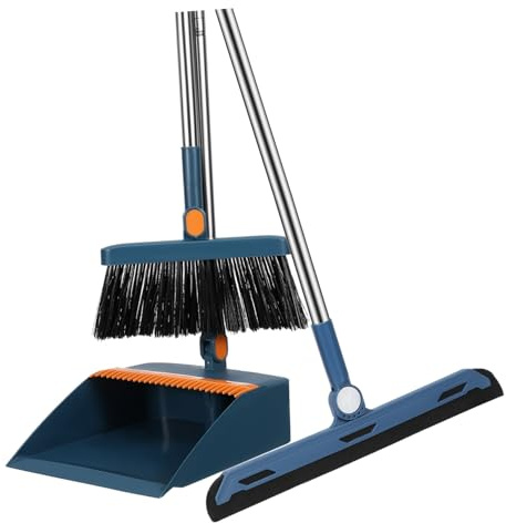 Hoement Escoba Recogedor Plegable Rotativo Azul para Barrido Hogar Oficina Limpieza