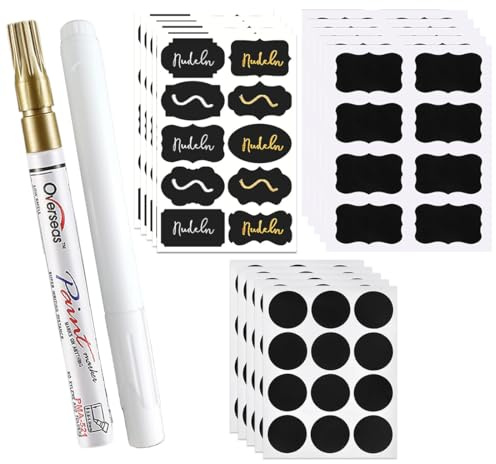 152 Stück Selbstklebende Etiketten Wasserdichte Tafel Aufkleber, Enthält 2 Stifte, Etiketten Selbstklebend zum Beschriften für Gläser, Abziehbar Chalkboard Black Labels for Jars, Marmeladen