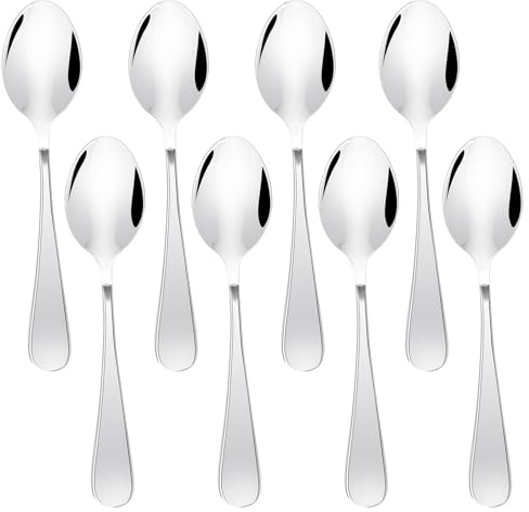 Teaspoons Set of 8, 14cm Stainless Steel Spoons Mirror Polished Food Grade - Small Tea Spoons Cutlery for Coffee, Dessert, Yogurt, Ice Cream - Dishwasher Safe for Home Kitchen Restaurant Use