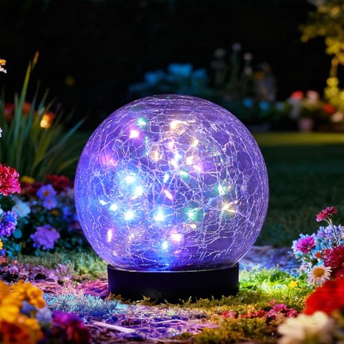 Luci solari da giardino, vetro rotto, luce sferica rotonda, decorazione esterna, impermeabile, decorativa, per paesaggio, cortile, terrazza, cortile, prato, decorazione da giardino (viola)
