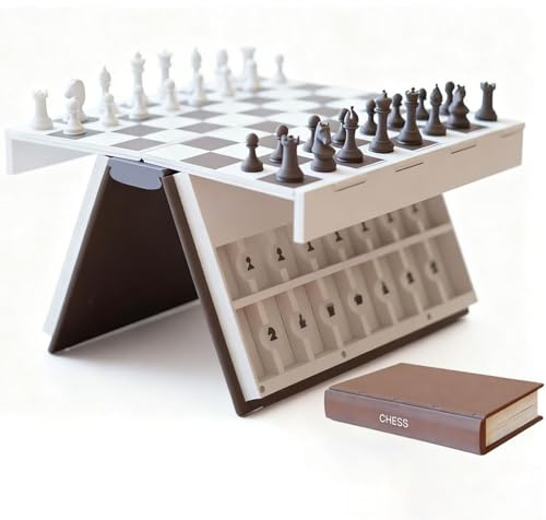 Libro degli scacchi stampato in 3D, Playbook'd Chess, gioco da tavolo pieghevole a forma di libro con pezzi magnetici, giochi da tavolo intellettuali per la casa o l'ufficio (Black)