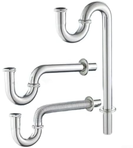Linnkyfloa Tubo di scarico P-Trap in acciaio inox, 40 cm, con guarnizione anti-odore per lavandino del bagno, sifone di drenaggio ondulato resistente per fissaggio a parete per impianti standard