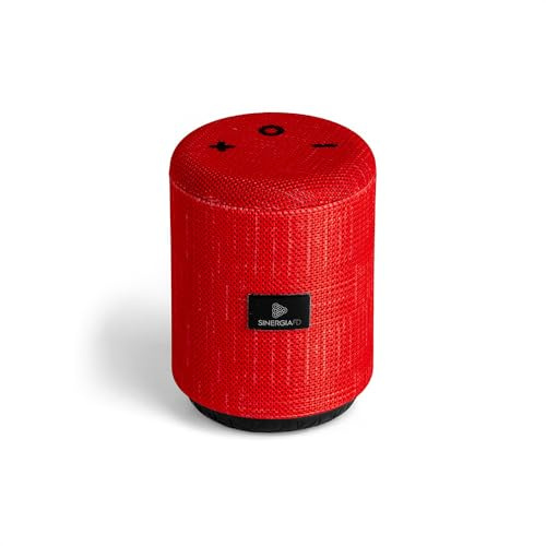 SinergiaFD Cassa Bluetooth Portatile 5W – Speaker Wireless BT 5.0 con Microfono Vivavoce, Radio FM, AUX, Micro SD e USB, Stereo 2.0, 6-8h Autonomia – Compatibile Smartphone, Tablet e PC (Rosso)