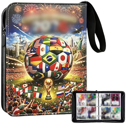 SKIKHN Classeur Carte Football, 400 Pochette Album de Collection de Football, 50 Pages Classeur de Cartes de Football, Album de Football avec Fermeture Éclair, pour Cartes de Sport, Cartes Photo