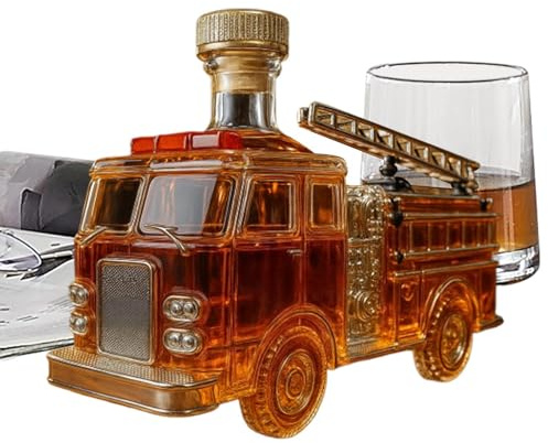 Kustimantu Botella de Vidrio para Licor - Decantador De Bar Con La Forma De Camión De Bomberos De 300 Mililitros - Decantadores de Vidrio para Alcohol | Para cócteles, bares en casa, bodas, armarios y