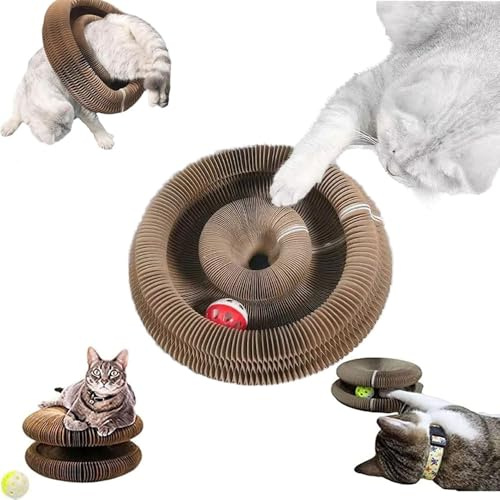 Katzen-Akkordeon – Speziell für Maine Coon-Katzen – 3-in-1-Kratzspielzeug aus Wellpappe mit Ball, interaktivem Katzentunnel und Kratzmatte A