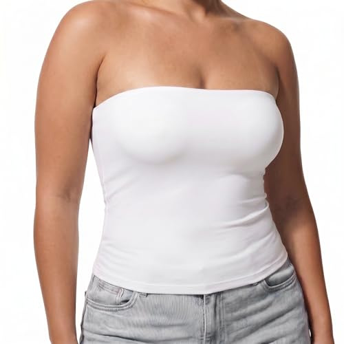 TRIWORKS Bandeau Top para mujer, sin tirantes, top tubular para mujer, con doble forro, antideslizante, oculta el vientre, hombros descubiertos, tallas grandes L-4XL