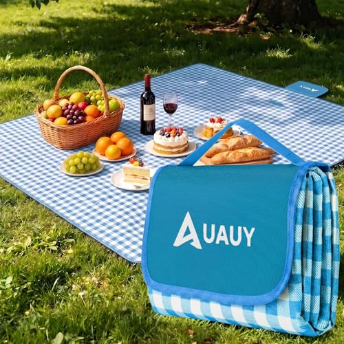 AUAUY Couverture Pique Nique 200 x 200CM, Grand Tapis Pique Nique Portable | avec poignée, Oxford Nappe Picnic Impermeable, Pliable Tapis Exterieur pour Camping, Jardin, Randonnée, Voyage