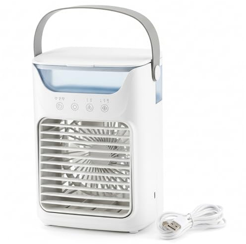 Mini AC, Mini condizionatore d'aria, condizionatori portatili per auto con serbatoio da 700 ml, modalità di raffreddamento ad acqua e ghiaccio, dispositivo di raffreddamento da tavolo alimentato t