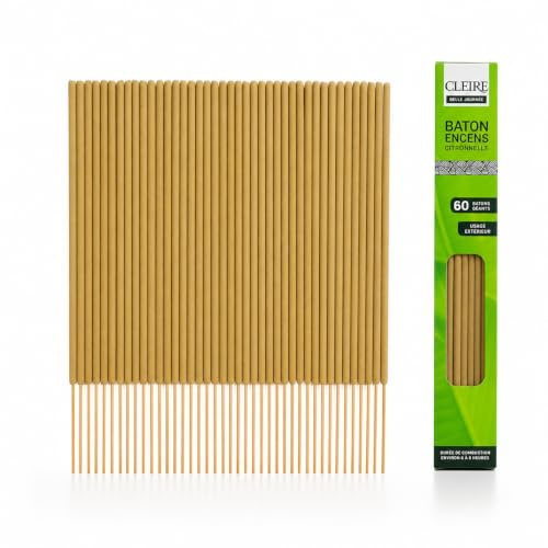 Encens Géant Citronnelle, Anti-Moustique, 60 Bâtons, 40 cm, Combustion 2h, Usage Extérieur, Jardin et Terrasse