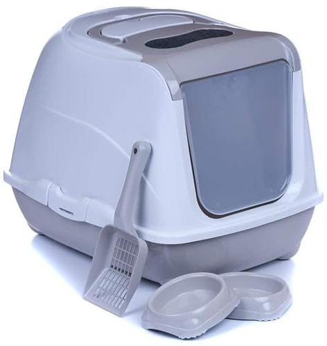 Katzentoilette Flipcat Jumbo 57 warmgrau + Streuschaufel + 2 Näpfe
