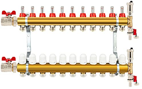 Messing Heizkreisverteiler 2-12 fach Fußbodenheizung Verteiler Heizkreise (11 Heizkreise)