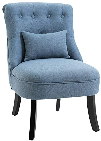 HOMCOM Sessel Wohnzimmer Relaxsessel Loungesessel Ruhesessel mit Rückenkissen, Holzbeine, Lesesessel mit Leinenoptik, Polstersessel für Schlafzimmer, Blau