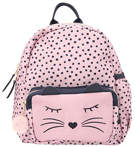 Depesche 11915 Princess Mimi - Rucksack in hellem Rosa, Punkte-Muster, einem Katzen-Gesicht und kleinen Öhrchen, Daypack mit Hauptfach, Fronttasche, gepolsterten Trägern und einem Plüsch-Anhänger