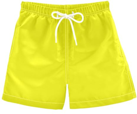 Pojkar badbyxor sommar dragsko småbarn badshorts snabbtorkande små pojkar baddräkt strand Hawaii semester 2T-16, Fluorescens gul, 10-12 år