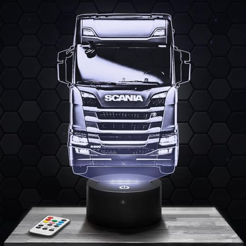 Lampephoto.fr - Lampe Lkw Scan. Schwerlast 3D Nachtlicht Trucker | Made in France, Sockel wählbar, dimmbar, HD-Lasergravur, Geschenk für LKW-Fahrer