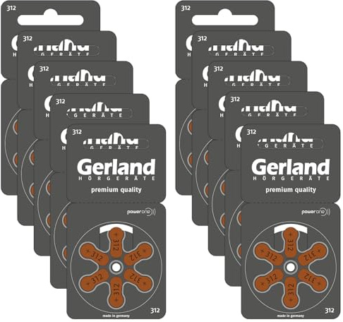 Gerland Hörgerätebatterien Evolution Typ 312 Braun - Zink-Luft Batterien für Hörgeräte - PR41 P312 ZL3-1,45 V - Made in Germany - 60 Stück im Sparpack