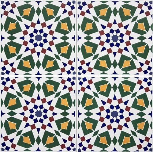 Cerames Orientalische Marokkanische Keramikfliesen Tanger - dekorative Mosaikfliesen für das Badezimmer, die Küche, unter Treppen, Terrasse | Marokkanische farbige keramische fliesen 20x20 cm