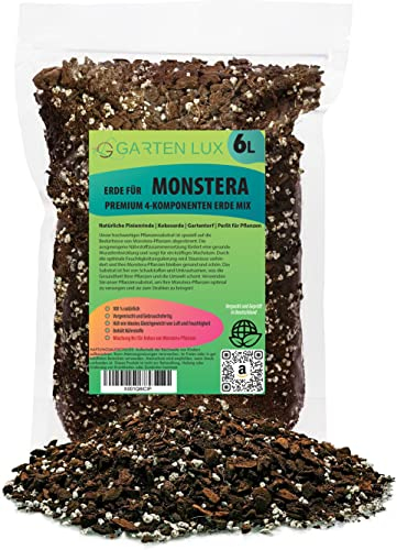 Garten Lux Premium Monstera Erde – 6L- 4-Komponenten Erde für Monstera – schnell entwässernde Erde für die Aufzucht und Umpflanzung von Pflanzen.
