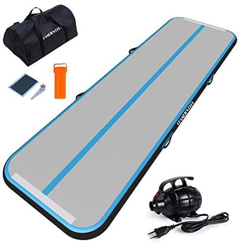ChampionPlus Aufblasbare Air Matte Track Tumbling Matte 3/4/5/6m Gymnastikmatte Turnmatte mit elektrischer Luftpumpe, Yogamatte, Camping Trainingsmatte, Fitness Yoga Sportmatte（Blau-Schwarz)