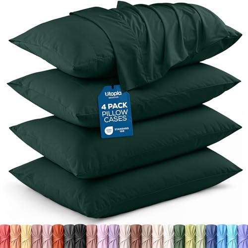 Utopia Bedding Lot de 4 taies d'oreiller standard – Fermeture à rabat – Tissu en microfibre brossée – Housses résistantes au rétrécissement et à la décoloration, 50,8 x 66 cm (émeraude)