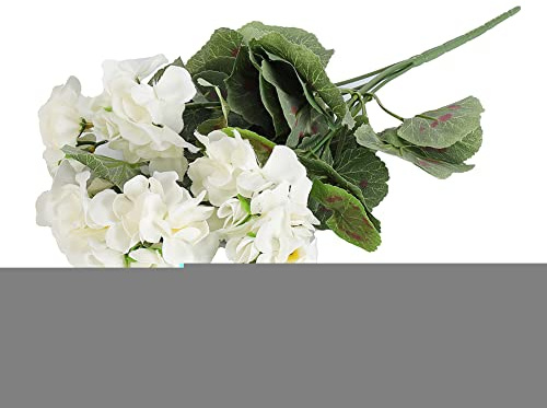 Oniissy Artificial Geranium 2 PACK, Red Pink Yellow White Artificial Flowers Artificial Plants Fake Faux Flowers for window boxes hanging baskets and home-White