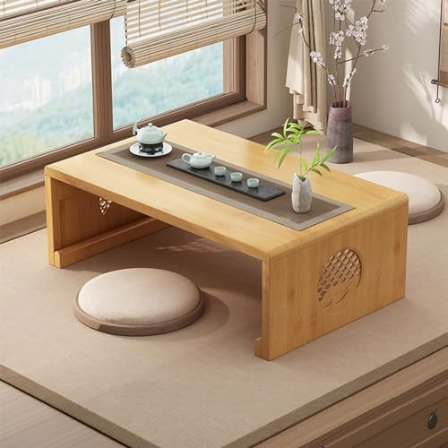 Table de Sol en Bambou Chinois Pliable Japonaise Basse pour Salon, Décoration de Maison (Bûche, L)