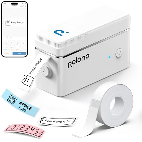 POLONO Etikettendrucker, P31s Bluetooth Etikettiergerät Selbstklebend Beschriftungsgerät Mini Label Printer Tragbarer Labeldrucker mit iOS Android,Für Zuhause, Büro, Weiß