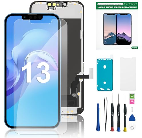 Kit de repuesto de pantalla para iPhone 13, pantalla LCD Full HD de 6.1 pulgadas y digitalizador táctil 3D con herramientas de reparación, protector de pantalla y compatibilidad de tono verdadero