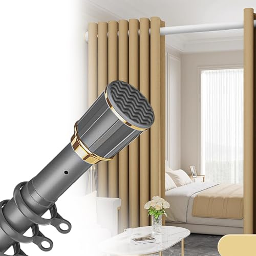 Duschvorhangstange Gardinenstange Ohne Bohren, Extra Lange 40-500cm Teleskopstangen Edelstahl Vorhangstange Klemmstange für Dusche und Badewanne ( Farbe : Advanced Grey , Größe : 4.1-5.0m+30 rings )